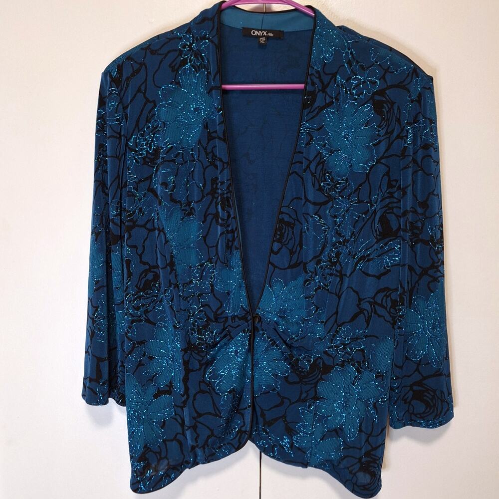 ONYX Nite Blue Shimmer Floral Single Button Jacket Sz XL